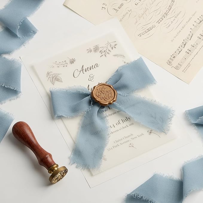 Dusty Blue Chiffon Ribbon 1.5" x 21 Yd Handmade Fringe Silk Chiffon Fabric Ribbon for Gift Wrapping Wedding Invitation Bridal Flower Bouquet DIY Crafts Home Decor