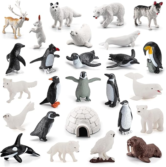 26 Pcs Cute Mini Arctic Animals Figurines Set Realistic Polar Tiny Penguin Animal Figurines Cupcake Cake Topper Christmas Birthday Gift Christmas Party Supplies Gift