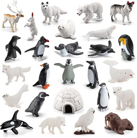 26 Pcs Cute Mini Arctic Animals Figurines Set Realistic Polar Tiny Penguin Animal Figurines Cupcake Cake Topper Christmas Birthday Gift Christmas Party Supplies Gift