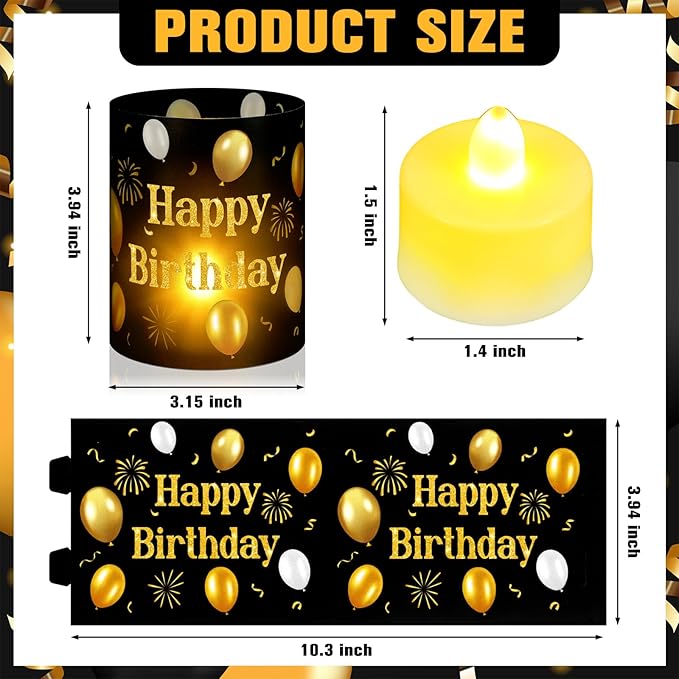 10 Sets Happy Birthday Centerpieces for Tables Black and Gold Birthday Decorations Lantern Boxes with Tea Lights Candles Centerpieces for Table Ideas for Women Men Party Supplies