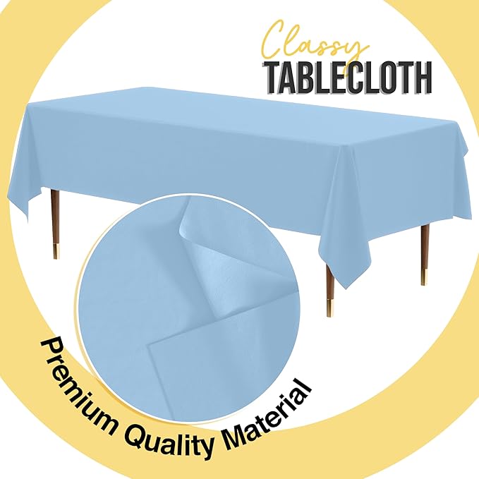 Exquisite 66% Thicker Premium Plastic Table Cloth Rectangle Table Cover 0.5 Mil 12 Pack Light Blue Table Cloth 54 Inch x 108 Inch Disposable Tablecloth Won't Tear Easily Like Cheap Thin Brands
