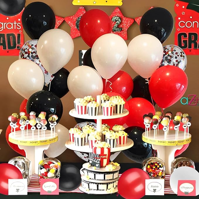 62Pcs Red and Black Balloons Kit - 12 Inches Red Black Party Decoration Balloons for Graduation Casino Theme Birthday Graduation Party Decorations Supplies