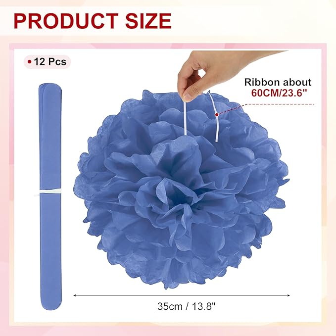 PATIKIL 14inch Tissue Paper Pom Poms, 12PCS Pom Poms Paper Flowers Ball Tissue Paper Flowers for Wedding Bridal Shower Birthday Bachelorette Party Backdrop Decoration, Navy Blue