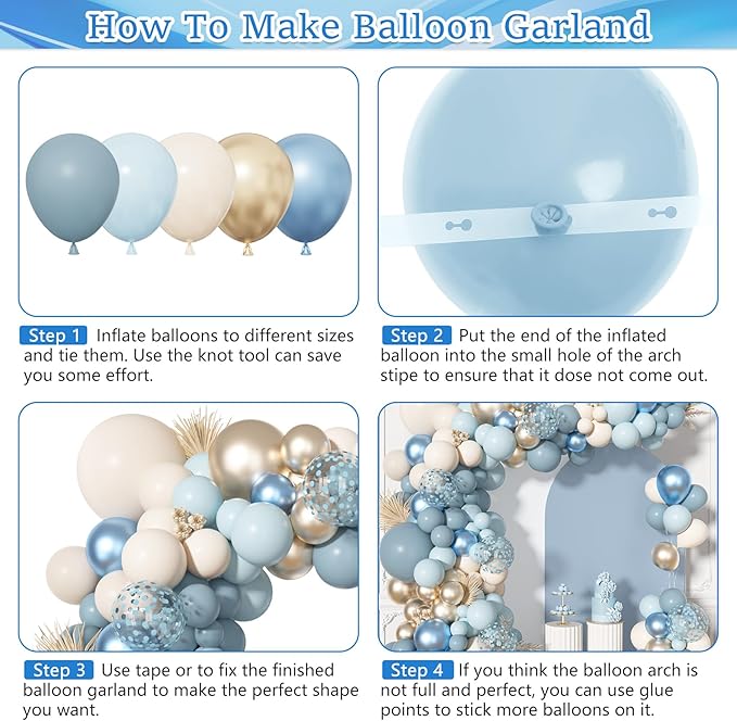 156Pcs Dusty Blue Balloons Arch Garland Kit, Dusty Baby Pastel Blue Chrome Gold Blue Sand White Confetti Balloon for Boy Baby Shower Decorations Bridal Shower Gender Reveal Birthday Party Supplies