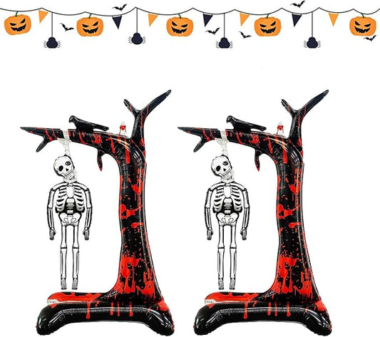 2 Pcs Halloween Decorations Balloon Scary Skeleton Standable Foil Balloons 55in Day of Death Spooky Large Punch Inflatable Decorations for Indoor/Outdoor Halloween Party Supplies