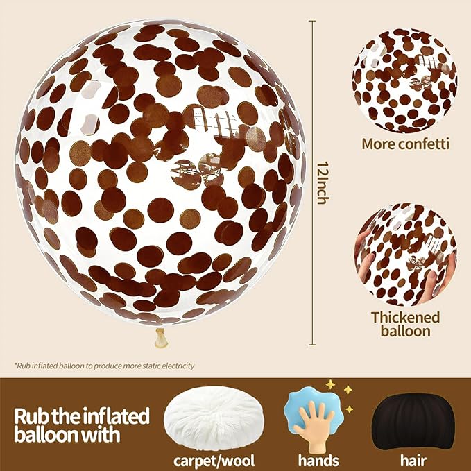 VHUWE Brown Confetti Balloons 25 Pcs, 12 Inch Thickened Clear Latex Balloon with Confetti Inside for Birthday Party Baby Shower Graduation Anniversary Engagement Decorations Supplies -Paper Confetti