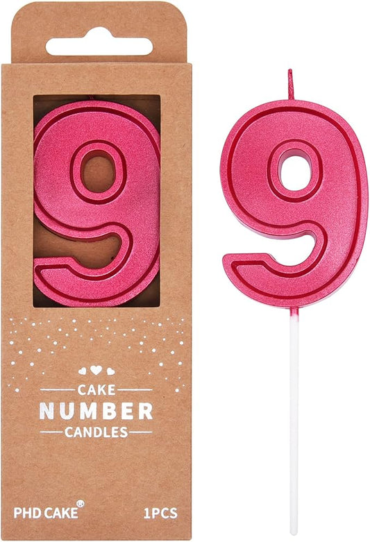 PHD CAKE 2.76 Inch Luxe Red 9 Number Birthday Candles, Red Number Candle, Cake Number Candles, Party Celebration