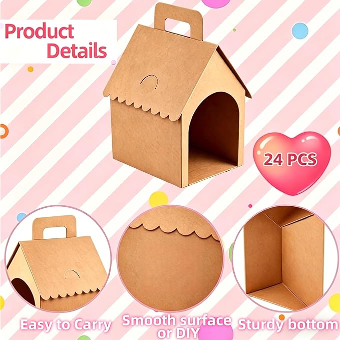 ACUDUDOMA 24 Pcs Dog Party Favors Boxes with Handle, Foldable Dog House Shaped Treat Gift Boxes with Holes for Puppy Pet Adoption, Kid DIY Crafting, Birthday Back to School Party Supplies