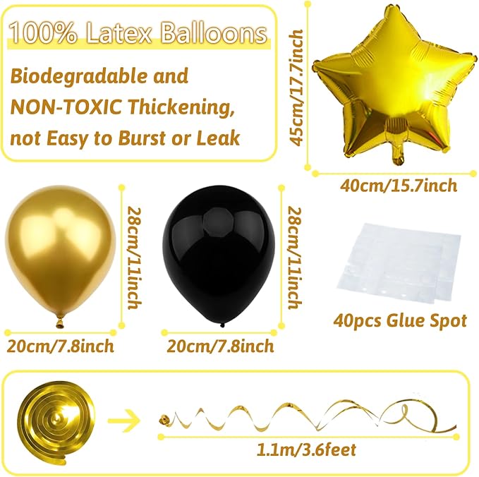 Birthday Decorations for Men, Black and Gold Party Decorations Happy Birthday Banner for Boys Men 40th 50th 60th 70th 80th 90th Party Supplies