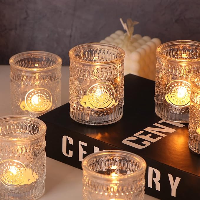 Lanttu 12 Pcs Clear Glass Votive Candle Holders for Wedding Table Centerpiece, Clear Tea Lights Candle Holders Bulk for Dinner Birthday Bridal Shower, Christmas, Thanksgiving Party Decor