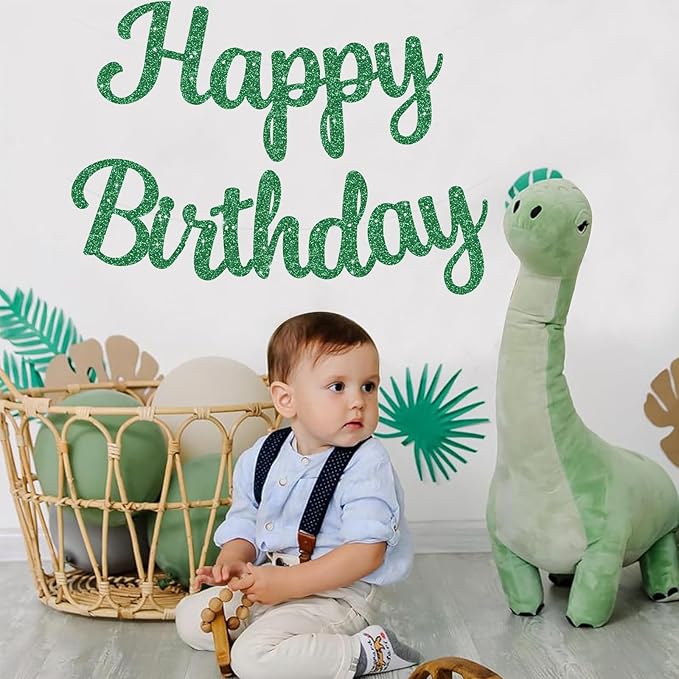BEISHIDA Happy Birthday Banner - NO DIY,Green 10Feet Pre-Strung-Glitter Birthday Sign Garland Backdrop Decorations for Women men Party