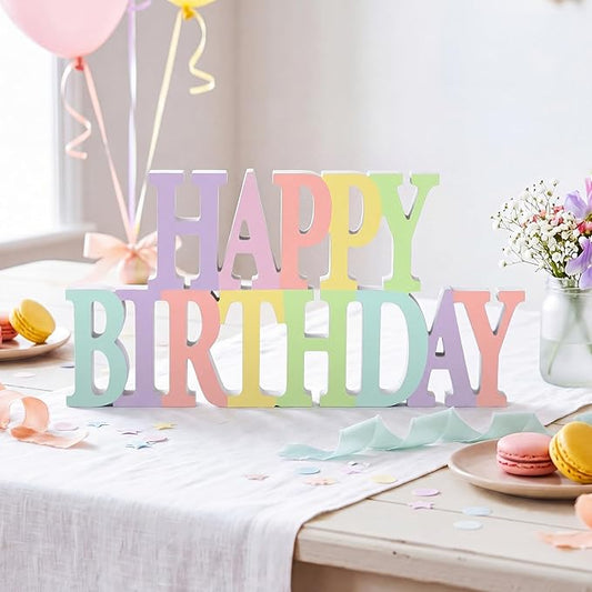 Novabright Happy Birthday Sign Centerpieces for Table Birthday Party Decorations for Women Bday Birthdays Themed Celebration Party Supplies(Pastel,No Glitter)
