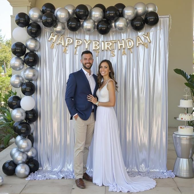 40ft x 10ft Silver Sequin Backdrop Curtain for Parties, Wrinkle Free Thick Glitter Photo Backdrop Drapes 8 Panels 5x10FT Back Drop Cloth Shiny Fabric for Wedding Birthday Photography Background