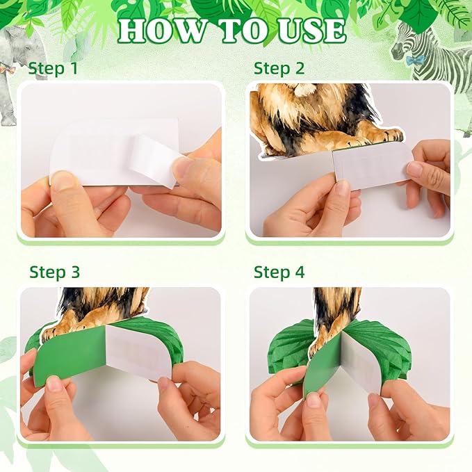 Safari Birthday Decorations 12-Pack | Animal Birthday Party Decorations Set with Honeycomb Centerpieces | Jungle Theme Party Supplies for Kids, Baby Shower, Wild One Celebration