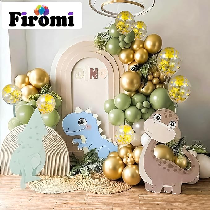Firomi Metallic Chrome Gold and Sage Sand Latex Balloons Set 12-inch 70 Pack and Gold Confetti Party Latex Balloons for Birthday Wedding (with 2 Ribbons)