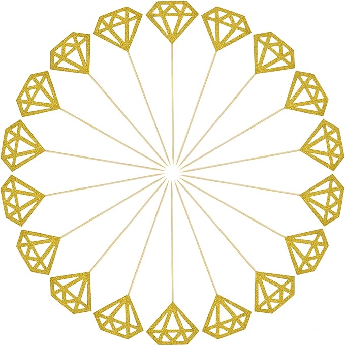 50 Pack Cupcake Toppers Golden Glitter Diamond Cakes Toppers Cupcake Decor Party Cake Decoration Supplies