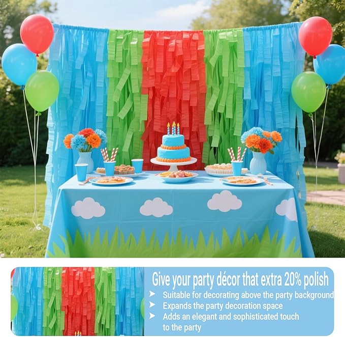 492ft Blue Green Birthday Party Decorations, 1.7in Wide Crepe Paper Streamers for Birthday, Wedding Party-6 Rolls Each 82ft