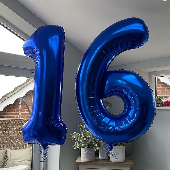 40 Inch Navy Blue 16 Number Balloons Giant Jumbo Huge 16 or 61 Foil Mylar Helium Number Digital Balloons Dark Blue Birthday Mylar Digital Balloons 16th Birthday Anniversary Events Party Decorations