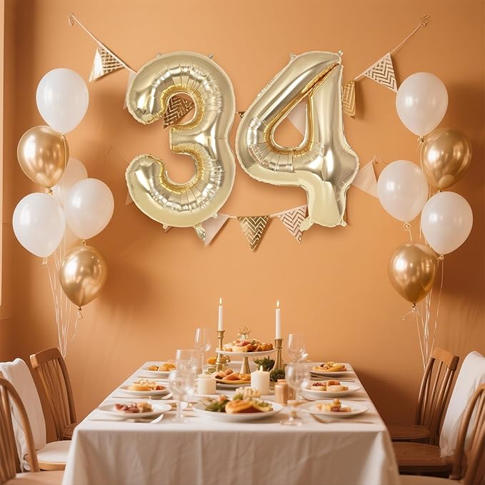Champagne Large Number 34 Balloon, 40 Inch Light Gold Foil Helium Number Balloons, Giant Mylar Number 34 Balloons for 34 Years Old Birthday Party Anniversary Decorations (Champagne Gold 34)