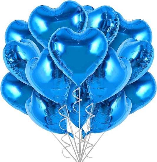 TONIFUL 30Pcs 18 Inch Blue Heart Balloons Blue Heart Shape Foil Mylar Balloons Decoration for Birthday Valentine's Day Wedding Bridal Shower Anniversary Engagement Party Supplies