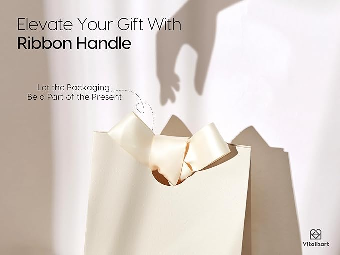 Vitalizart Paper Gift Bags With Ribbon Handles Set of 10 Cream White Bulk Reusable For Gift Wrap Girls Kids Birthday Bridal Shower Party Favors Goodie Bags Candy Christmas 5.91"x3.54"x7.28" Small Size