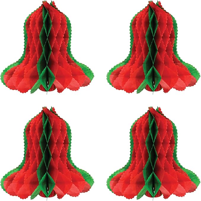 Beistle Honeycomb Tissue Paper Bells 4 Piece Christmas Decorations Winter Party Supplies, 12", Red/Green