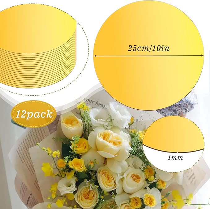 12 Pcs 10 Inch Acrylic Round Mirrors for Centerpieces Gold Circle Mirror Candle Plates Non Glass Candle Tray Mirror Plates for Wall Wedding Table Centerpieces Round Mirrors Tray for Baby Shower Party