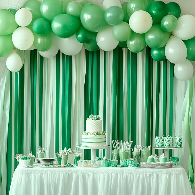 Captain Décor 12 Crepe Paper Streamers Rolls, 984ft Pack of12 Green & White Streamers for Party Decorations, Birthday Streamers, Party Streamers for Wedding Decoration (1.8 inch x 82 ft/Roll)…