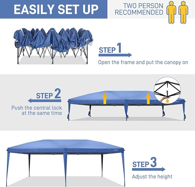 VINGLI 10x20 Pop Up Canopy Tent with Sidewalls, Outdoor Gazebo Canopy Tent, Patio Event Tents Outdoor Event Shelter for Parties (Blue)