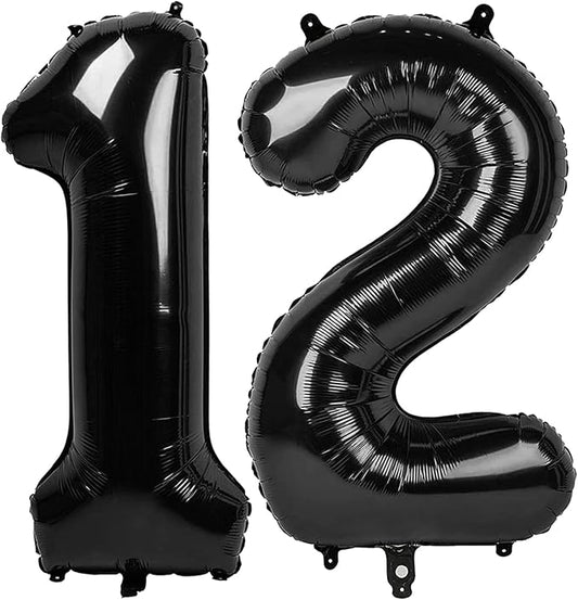 12 Balloon Number 40 Inch, Black Large Number Balloons Birthday Gift for 12 21 Years Old, Maylar Balloon Decorations for Wedding Engagement Graduations Memorial Day's