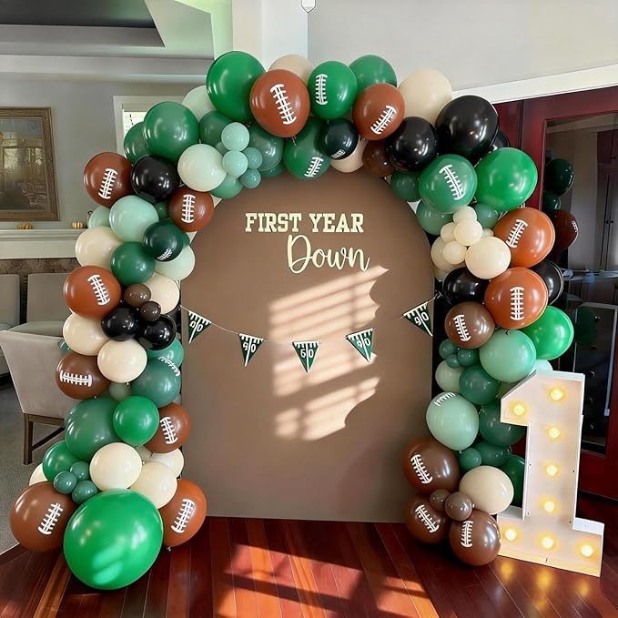 HILAVO Football Balloons, 12 Inch Dark Green Black White Sand with Brown Printed Sports Latex Balloon for Kids Boys Game Football Sport Themed Birthday Party Decor Baby Shower Decorations Supplies