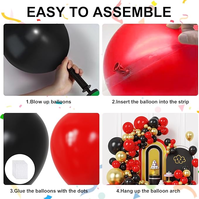 Red Black and Gold Balloons Garland Arch Kit, Black Gold Red Balloons for Casino Theme Party Decorations, New Year, Birthday Party Decoration