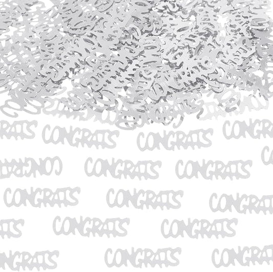 ONLYKXY 15gram Glitter Table Confetti Decor Scatter Bless Confetti Grad Party Decor for Congrats College Graduation Birthday Wedding Party Chocolate Favor Envelope Decal (Silver CONGRATS)