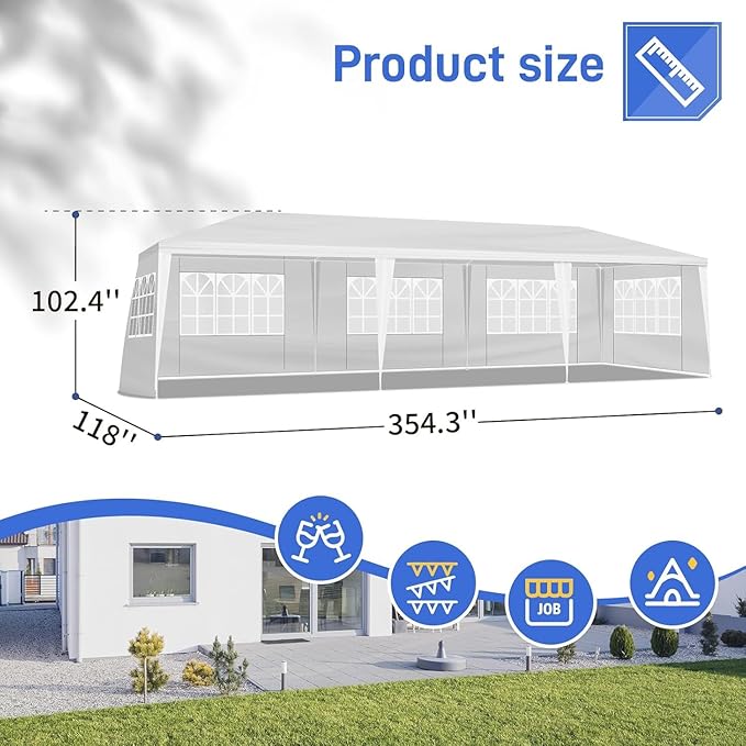 10x30 FT Heavy Duty Party Tent, Outdoor Wedding Canopy Tents with Removable Sidewalls, for Parties, Canopy Event Tent Waterproof Gazebo Shelter for Birthday Parties, Weddings, BBQs & Events (5 Sides)