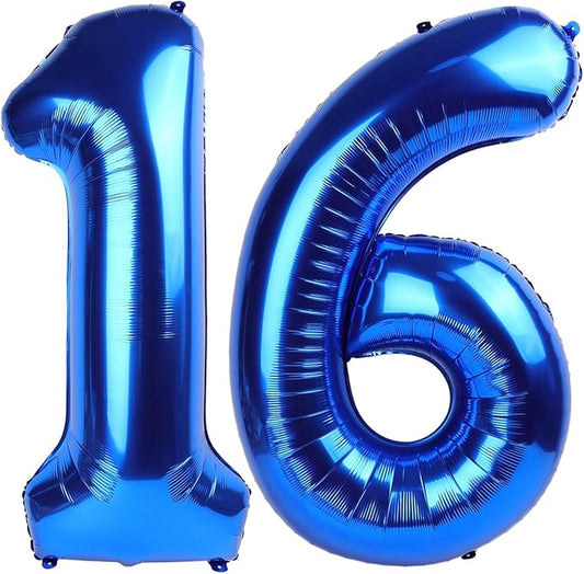 Dark Blue Balloon Numbers, 16th Birthday Decorations for 1 6 16 61, 40 Inch Large Foil Sweet 16 Balloons Number for Wedding Memorial Day's Photo Shoot Decoration