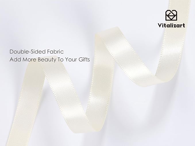 Vitalizart Ivory White Satin Ribbon 3/8” x 100 Yards Ribbon for Gift Wrapping Hair Craft Party Decoration Flower Bouquet Wedding Double Face