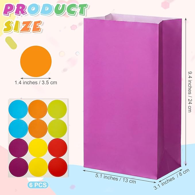 Nezyo 60 Pcs Pastel Gingham Paper Gift Bags with Stickers for Party 5.1 x 3.1 x 9.4 Inches Colorful Rainbow Paper Candy Bag for Party Favor Wedding Birthday Candy Snack DIY Goodie Treat (Rainbow Color)