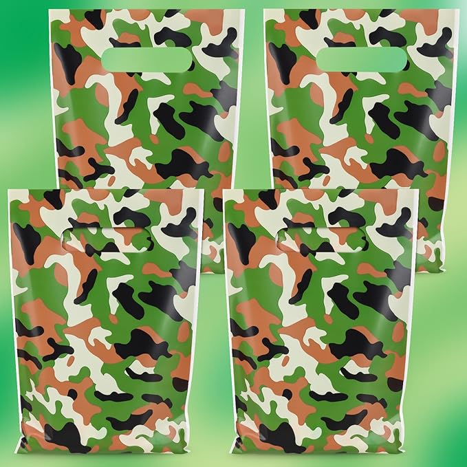 Hxezoc 50 Pieces Camo Party Bags Plastic Camo Bags Practical Gift Bags Military Party Favors for Army Theme Birthday Party Decoration Supplies