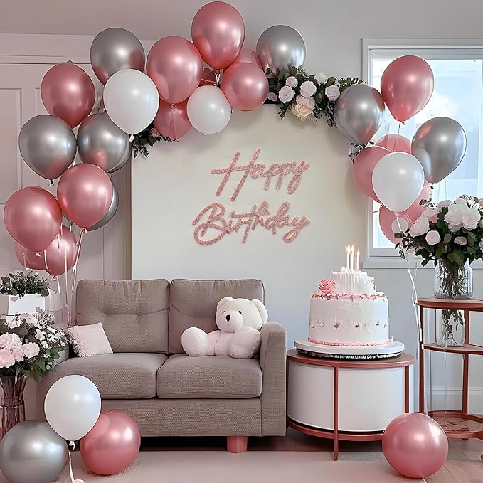 Rose Gold Happy Birthday Sign for Arch Backdrop - Glitter Happy Birthday Letters Felt Signs for Balloon Arch Party Backdrop Wall Decorations Remove Large Logo for Birthday Baby Shower