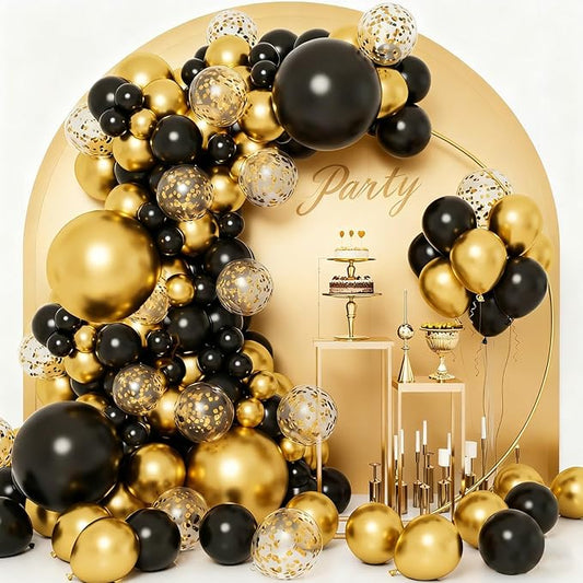 Black and Gold Balloons, 137pcs Black Metal Gold and Metallic Confetti Gold Balloons for 2025 Graduation Class Decorations Retiremen Party Baby Shower Wedding Birthday Anniversary