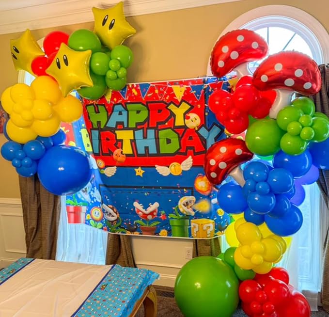 Red Yellow Blue Green Balloons Arch Kit, 131PCS Colorful Yellow Blue Red Green Balloons white Different Size for Video Game Party Rainbow Kid Birthday Party