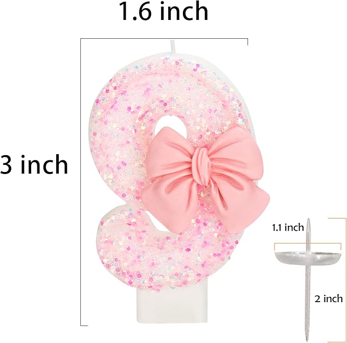 29th Birthday Candles for Cake, Pink Bow Number Cake Candles, 2.76 inch Number Happy Birthday Candle, Cake Topper Decoration for Birthday Party (Number 29)