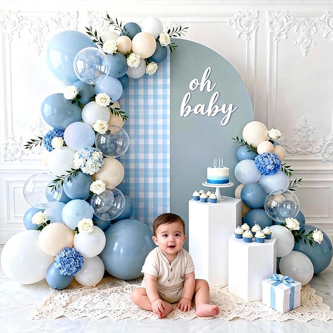 Dusty Blue Balloons Arch Garland Kit, Baby Blue and Sand White Light Blue Balloons for Birthday Gender Reveal Graduation Bachelorette Party Decorations