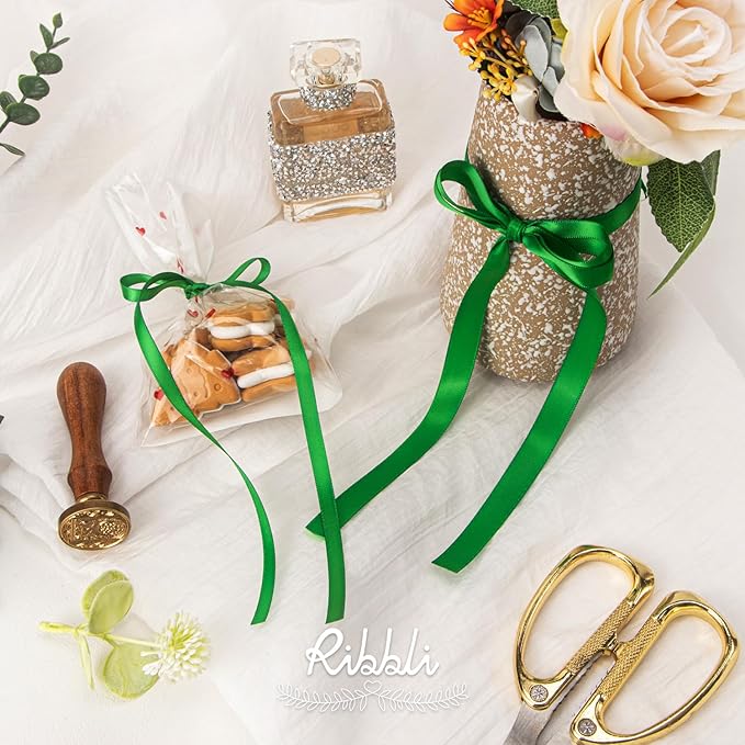 Ribbli Emerald Green Double Faced Satin Ribbon,1/4” x Continuous 25 Yards,Use for Bows Bouquet,Gift Wrapping,Christmas Decorating