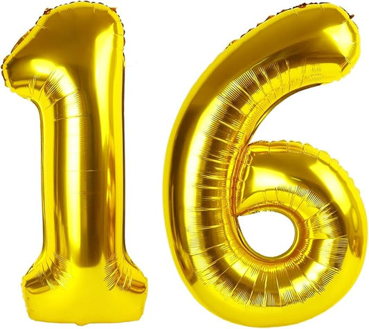 40 Inch Gold Balloon Number, 16th Birthday Decorations for 1 6 16 61, Large Foil Sweet 16 Balloons Number for Wedding Memorial Day's Photo Shoot Decoration