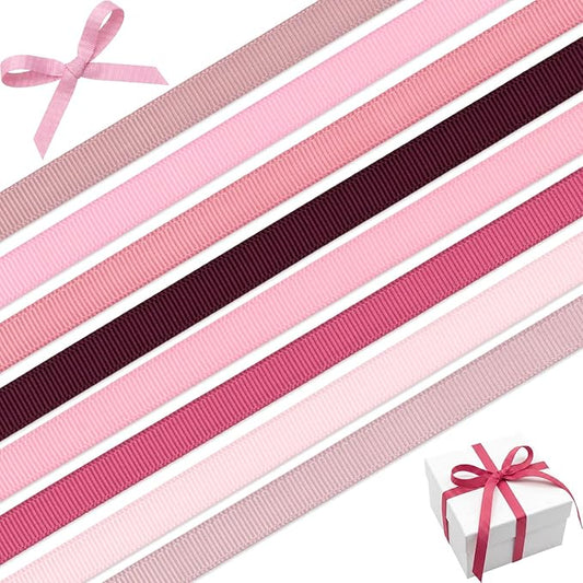 Dusty Rose 3/8 Inch Grosgrain Ribbon Set, 8 Pack x 3 Yards (24 Yards Total), Craft Ribbon for Wedding Bridal Shower Baby Girl Gift Wrapping and Hair Bows