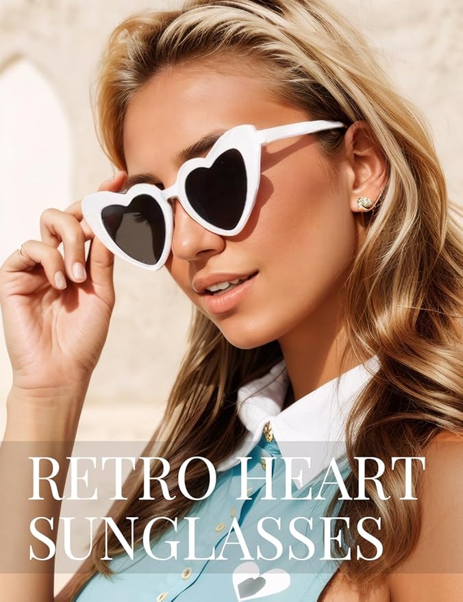 8 Pack Heart Sunglasses Vintage Cat Eye Heart Glasses Retro Bachelorette Bride Sunglasses Bulk for Women