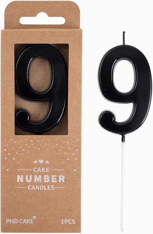 PHD Modern Black 9 Number Birthday Candles for Parties