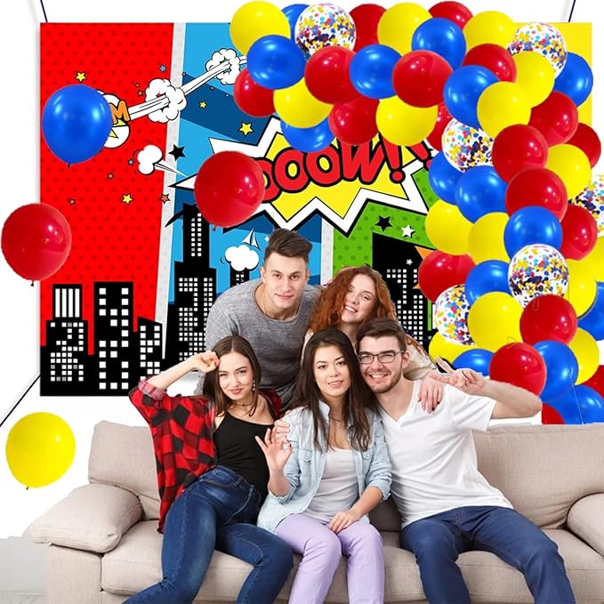 Royal Blue, Red, Yellow Balloons Set - 12inch Red Yellow Blue Balloon Arch Red Yellow Confetti Balloons for Fiesta Carnival Circus Wedding Birthday Baby Shower Graduation Party Decorations
