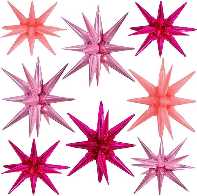 TONIFUL 8 Pcs Light Pink Hot Pink Foil Balloons Large Star Balloons Explosion Star Mylar Balloons for Party Backdrop Christmas New Year Birthday Wedding Baby Shower Anniversary Photo Booth Supplies